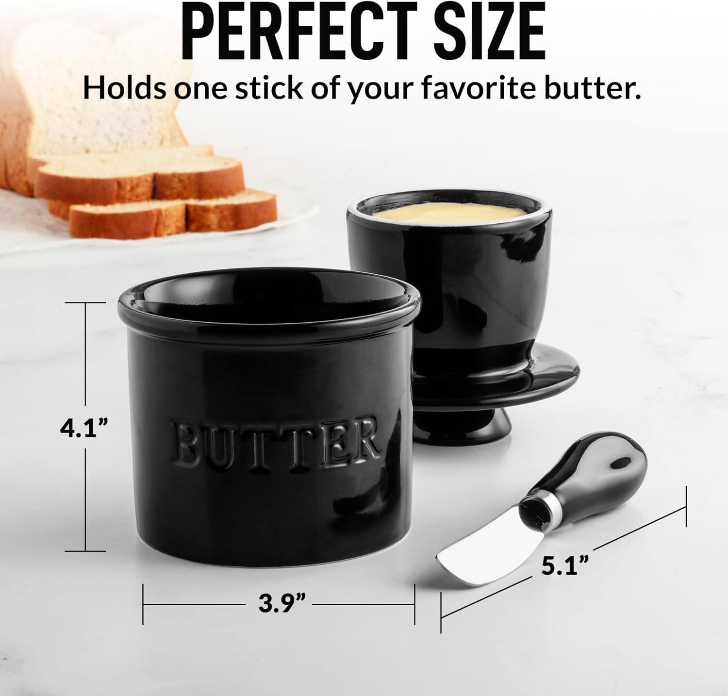 PERFECT SIZE  
Holds one stick of your favorite butter.  

4.1"  
3.9"  
5.1"