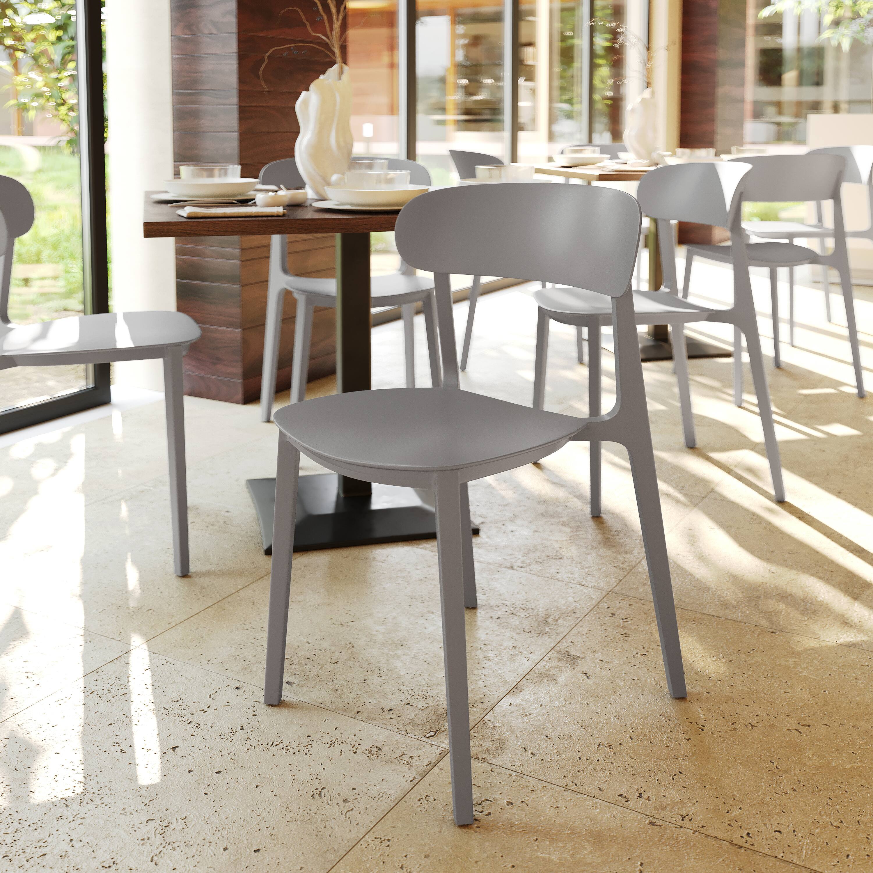 Alt View 2. Flash Furniture - Dover Indoor-Outdoor Stacking Patio Chair with Curved Backrest, Commercial All-Weather Resin Chair in Gray - Gray.