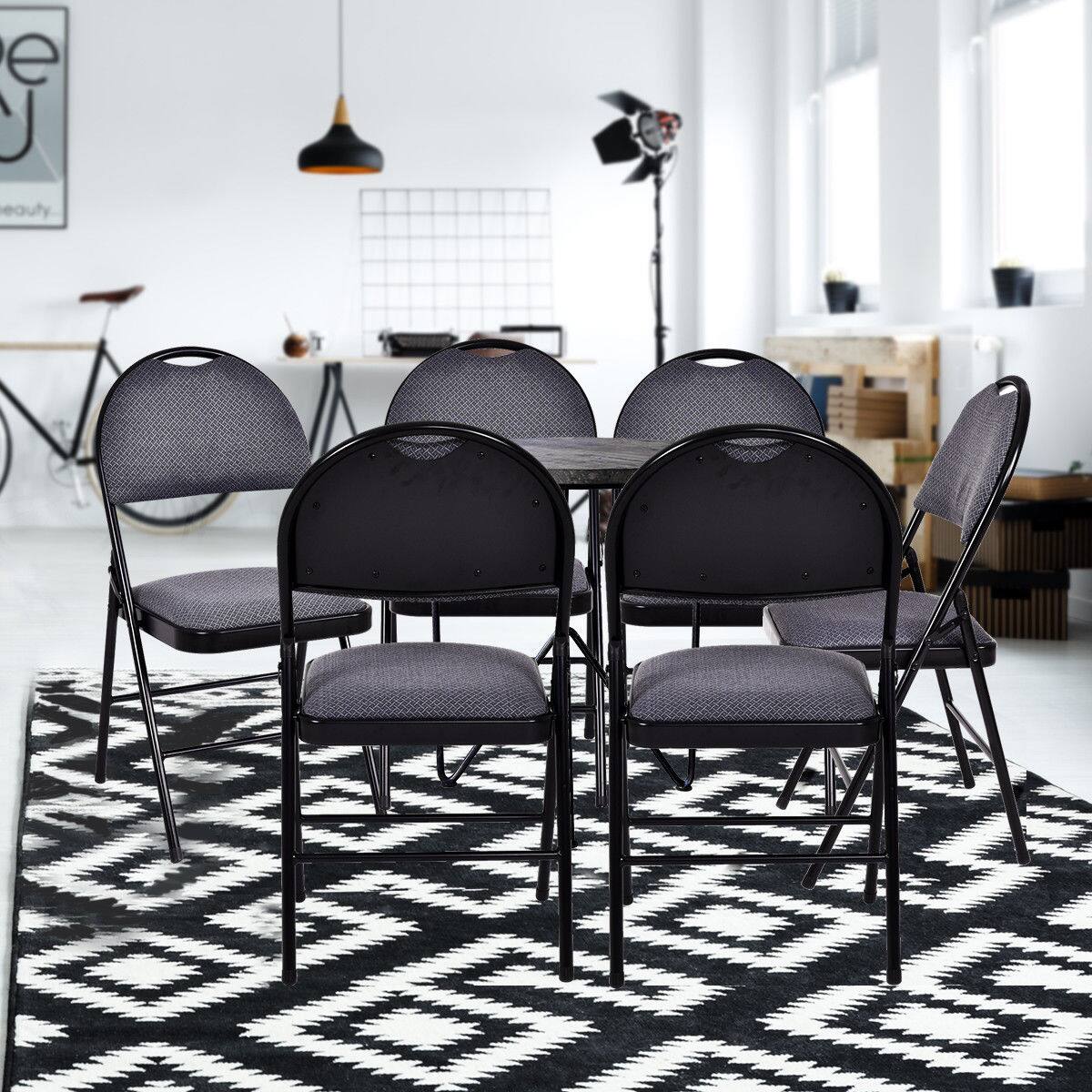 Alt View 2. Costway - Costway Set of 6 Folding Chairs Fabric Upholstered Padded Seat Metal Frame Home Office - Gray.