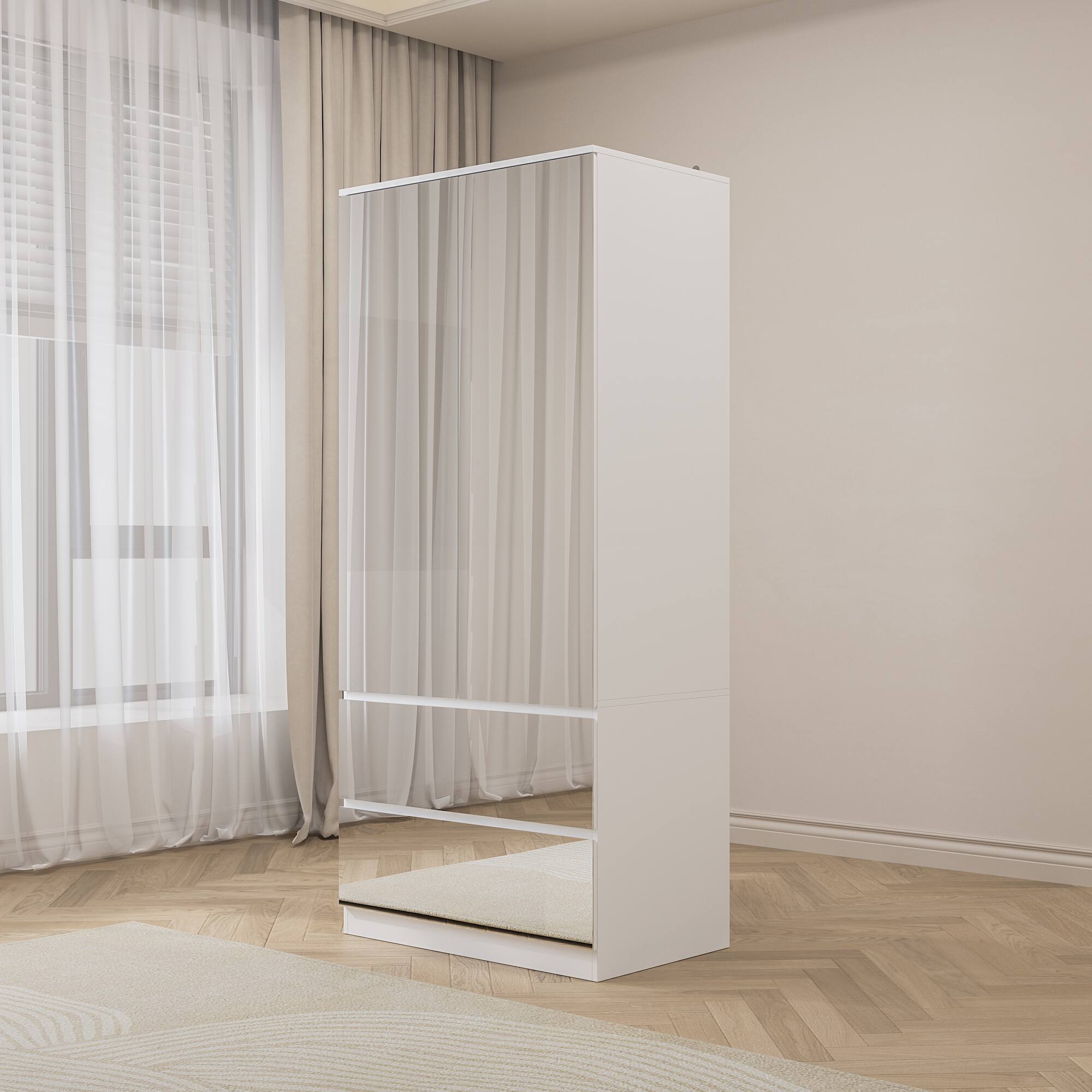 Alt View 9. FUFU&GAGA - FUFU&GAGA Mirrored Wardrobe with Drawers & Anti - Tip Hardware - White.