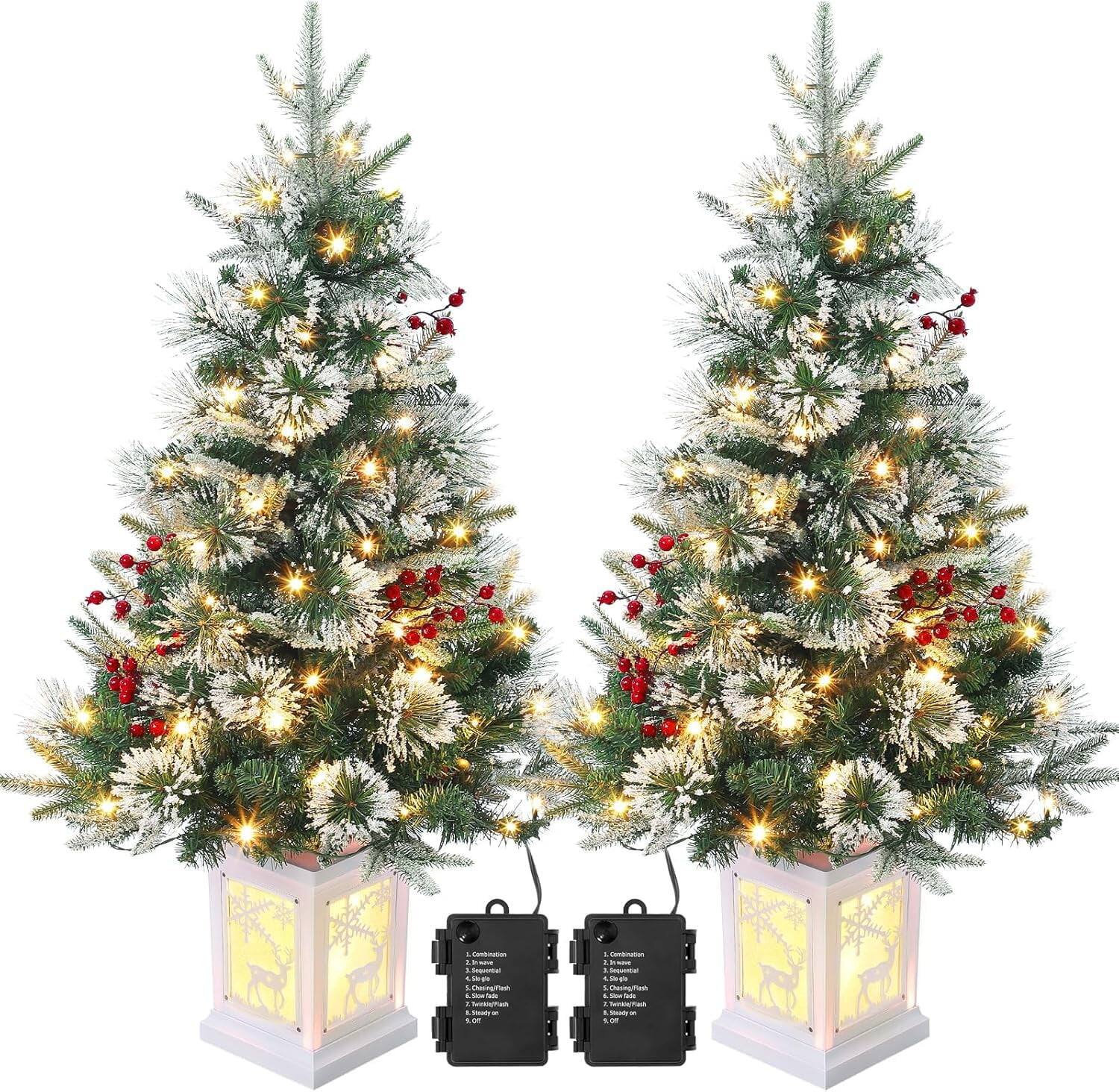 Jojoka - 3 Ft Prelit Christmas Tree Artificial Xmas Tree for Indoor Outdoor Christmas Decorations - Green 2pcs