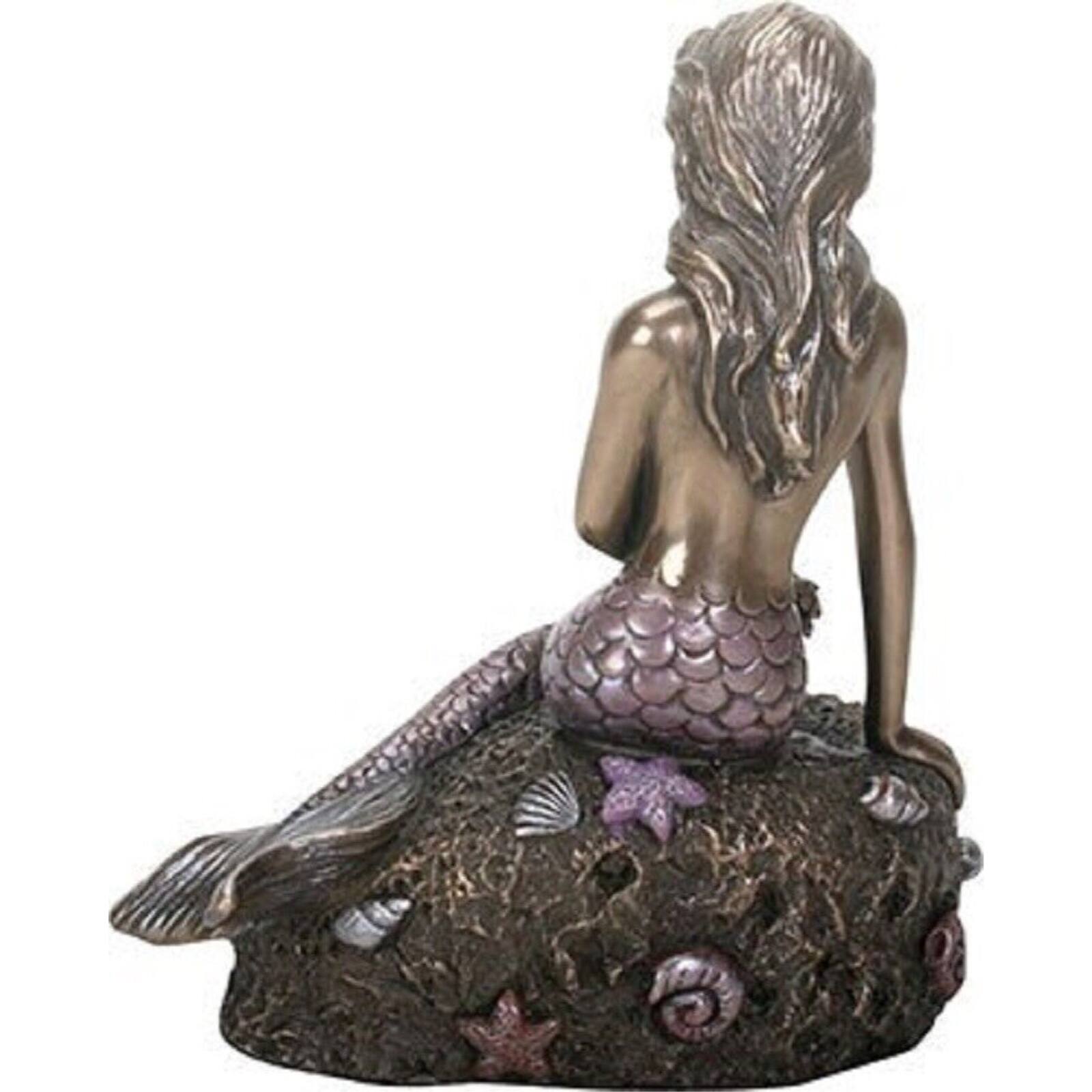 Angle. Pacific Trading - The Enchanted Mermaid Sitting on Rock Bronze Look Statue Figurine Sculpture 6.5 inch.