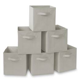 Casafield - (Set of 6) Collapsible Fabric Cubes - Storage Bins - Light Gray