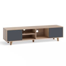 Pefilos - TV Stand, TV Cabinet, 63 Inch TV Stand with 2 Doors and Open Shelves, for Living Room, Bedroom, Sanremo Oak & Dark Grey - Brown