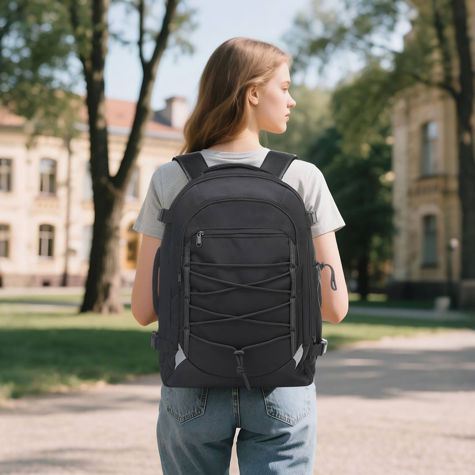 Alt View 5. Unique Bargains - Carry on Travel Backpack, Flight Approved Personal Item, Door Lock, USB A/C, Shoe Bag, Fits 16" Laptop - Black.