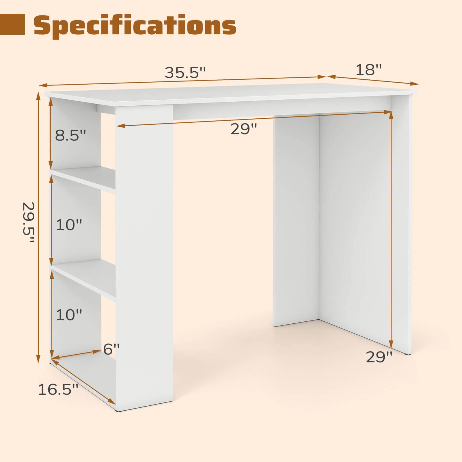 Specifications: 35.5" 18" 8.5" 29" 29.5" 10" 10" 6" 29" 16.5"