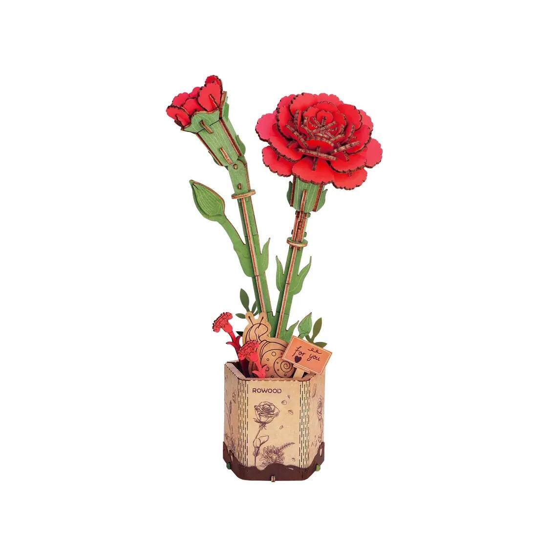 3D Puzzle - DIY 3D Wood Puzzle Red Carnation 124pcs