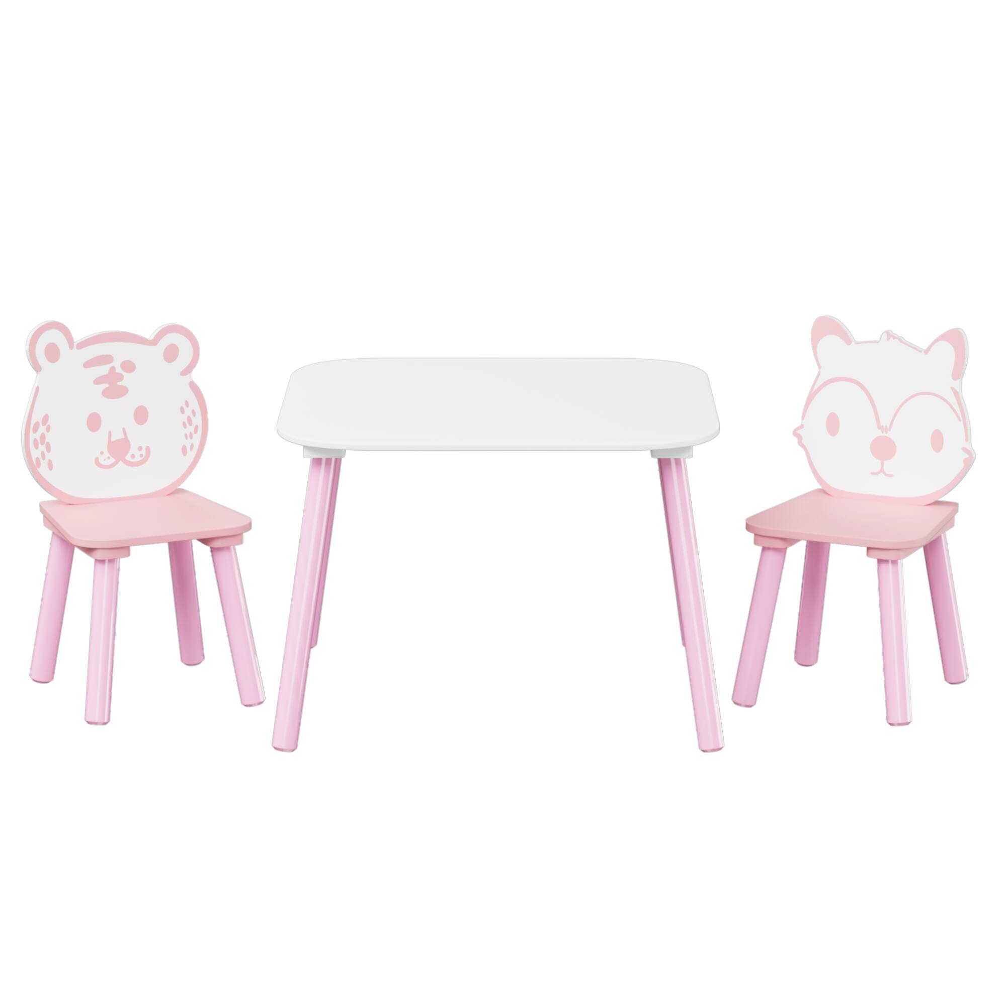 Alt View 8. Tiramisubest - Kids Table and Chair Set,3-Piece Wooden Toddler Desk with Animal Backrest,Activity Table for Playroom (Pink & White) - Pink+White.