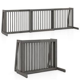 Gymax - Folding Adjustable Free Standing 3 Panel Wood Pet Dog Slide Gate Safety Fence - Gray