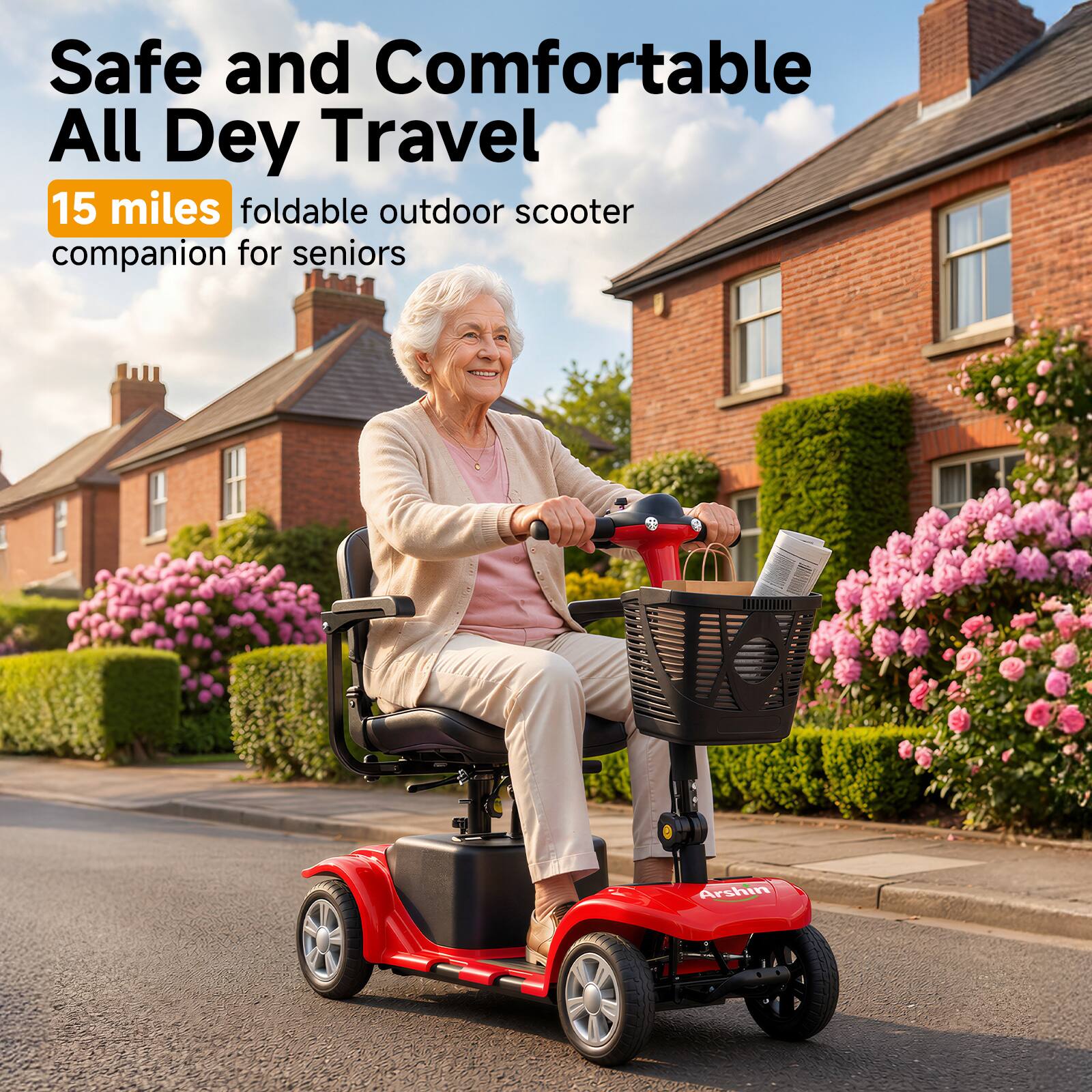 Safe and Comfortable All Day Travel  
15 miles foldable outdoor scooter companion for seniors