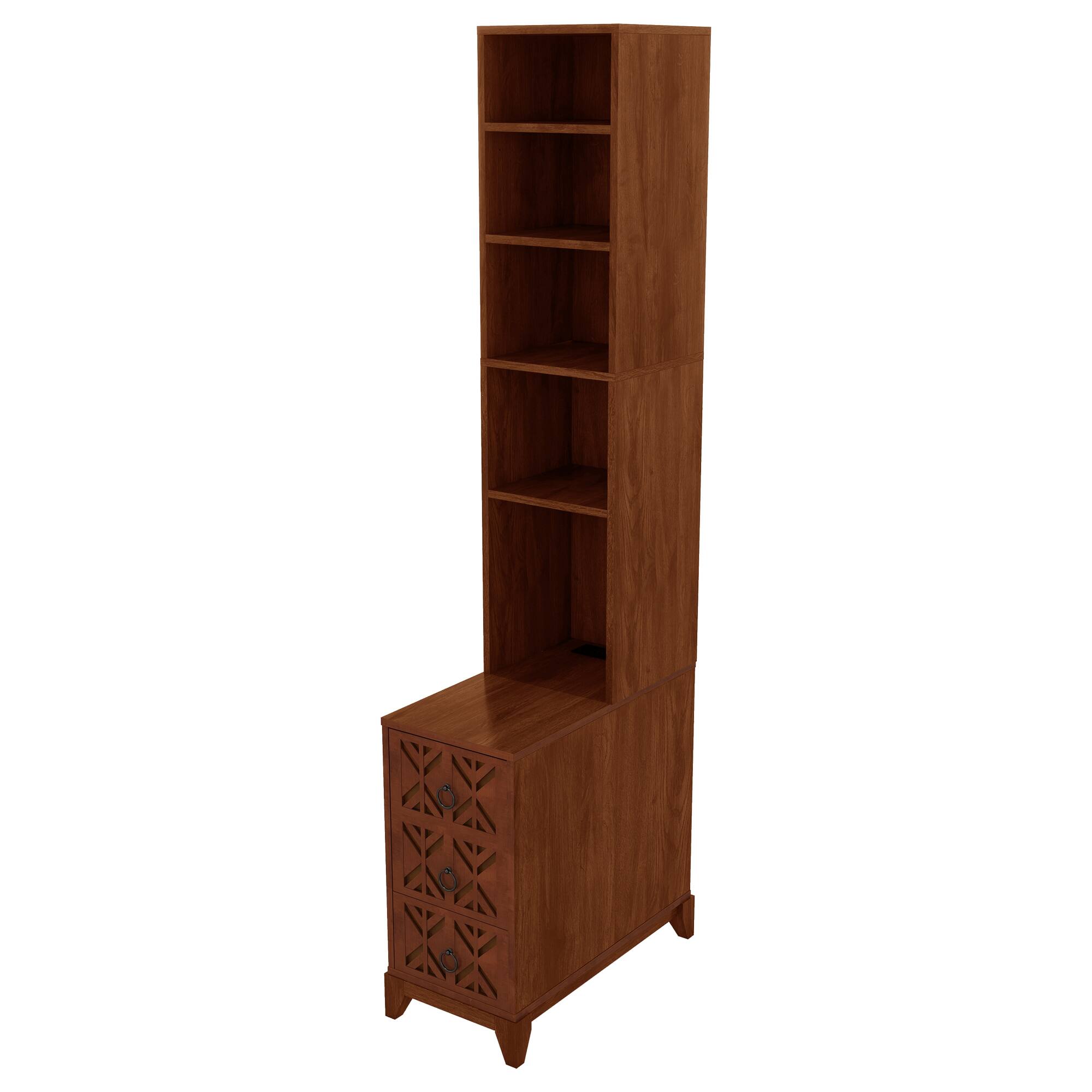 Spaco - Modern Corner Nightstand with 3 Drawers, 4 Open Shelves, Walnut Finish, Tall Side Table for Bedroom - Natural