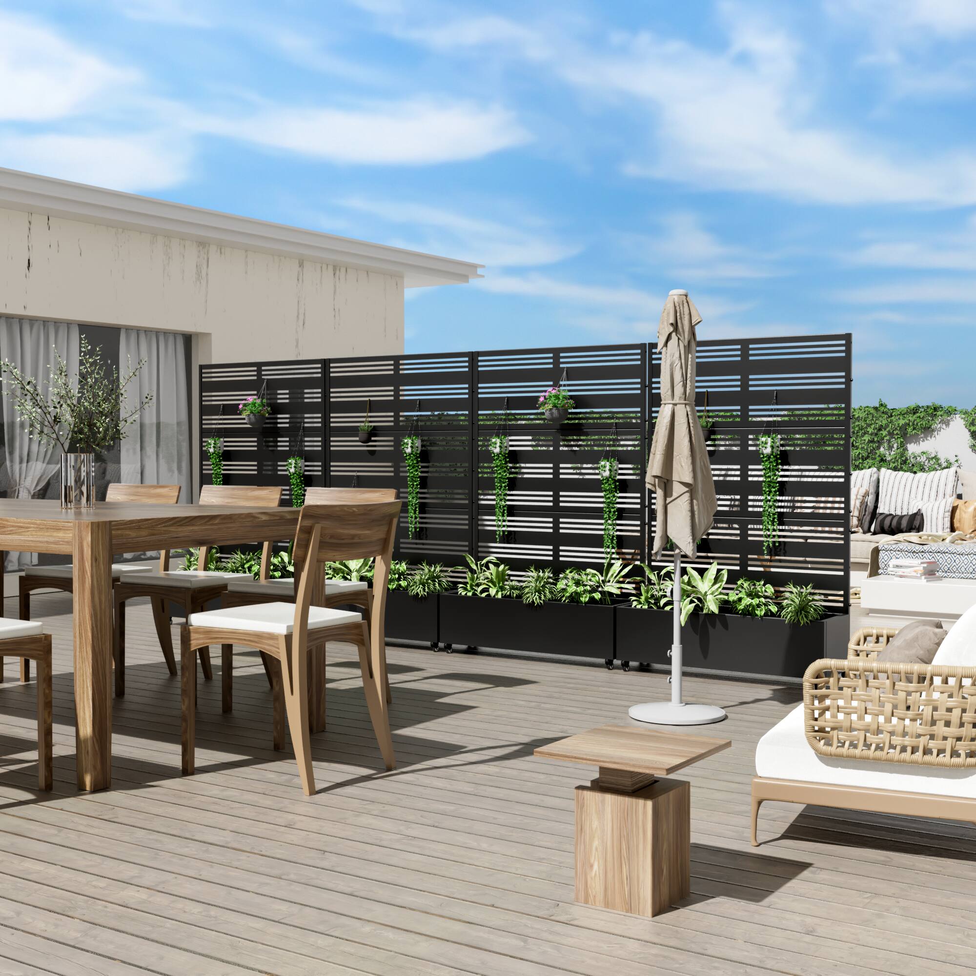 Alt View 2. PexFix - 72 in. H x 47 in. W Harold Pattern Rectangle Metal Planter Box Raised Garden Beds with Trellis-Ideal for Balcony - Black.