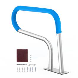VEVOR - Pool Handrail, 32 x 23 inch Pool Railing, Stainless Steel with Base Plate,Swimming Pool Safety Railing for Decks - Silver,Blue