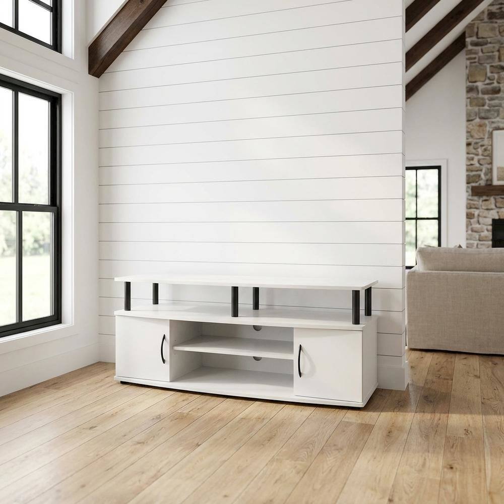 Alt View 1. FurniFact - White entertainment center for up to 55-inch TVs with spacious storage - Plain White/Black.