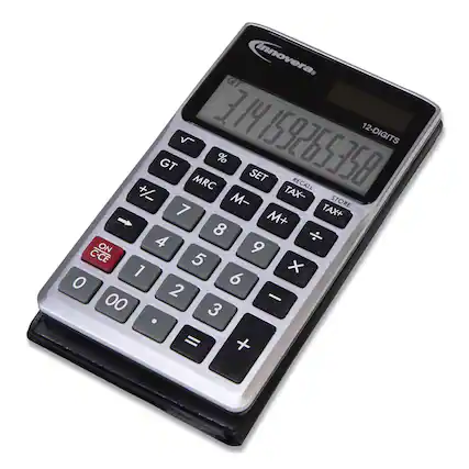 Innovera
12-DIGITS
314159265358
GT % MRC SET RECALL +/ M- TAX- STORE 7 M+ TAX+ 8 ON 4 9 C-CE 5 1 x O 6 2 - 00 3 . = +