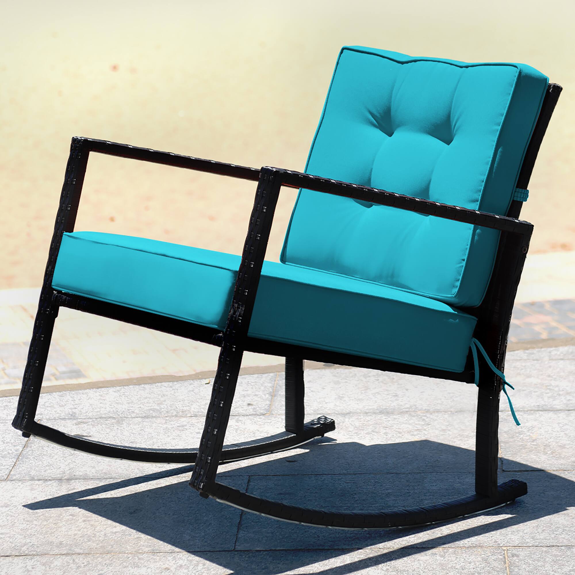 Alt View 2. Costway - Costway 2PCS Patio Rattan Rocker Chair Outdoor Glider Rocking Chair Cushion - Turquoise.
