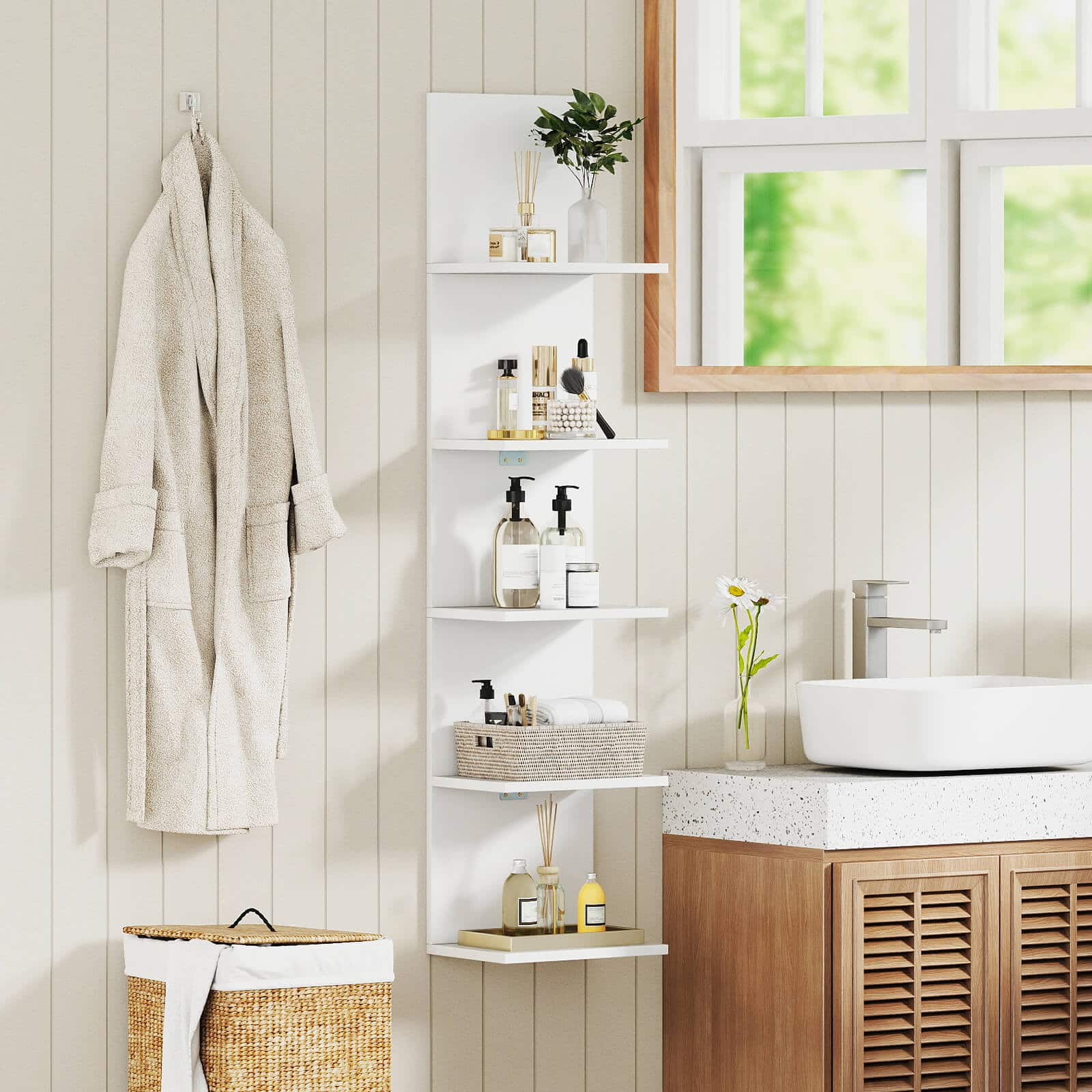 置物 sundaysbest Costway 1 PCS 5 Tier Wall Shelves Vertical Floating Storage Shelf