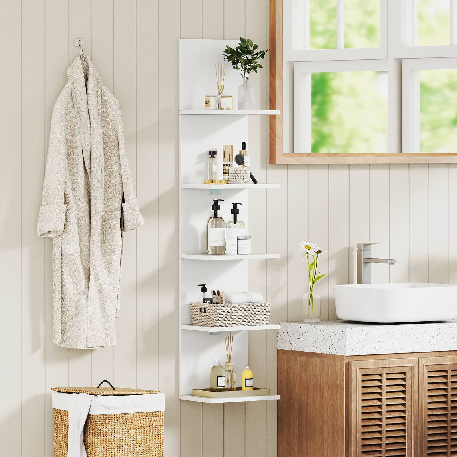 Alt View 4. Costway - Costway 1 PCS 5-Tier Wall Shelves Vertical Floating Storage Shelf Unit Wall-Mounted Organizer - White.