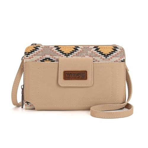 Front. Vulpecula Spade - Wrangler Crossbody Wallet Purse Women's Cellphone Bag with RFID Card Slots - Beige.