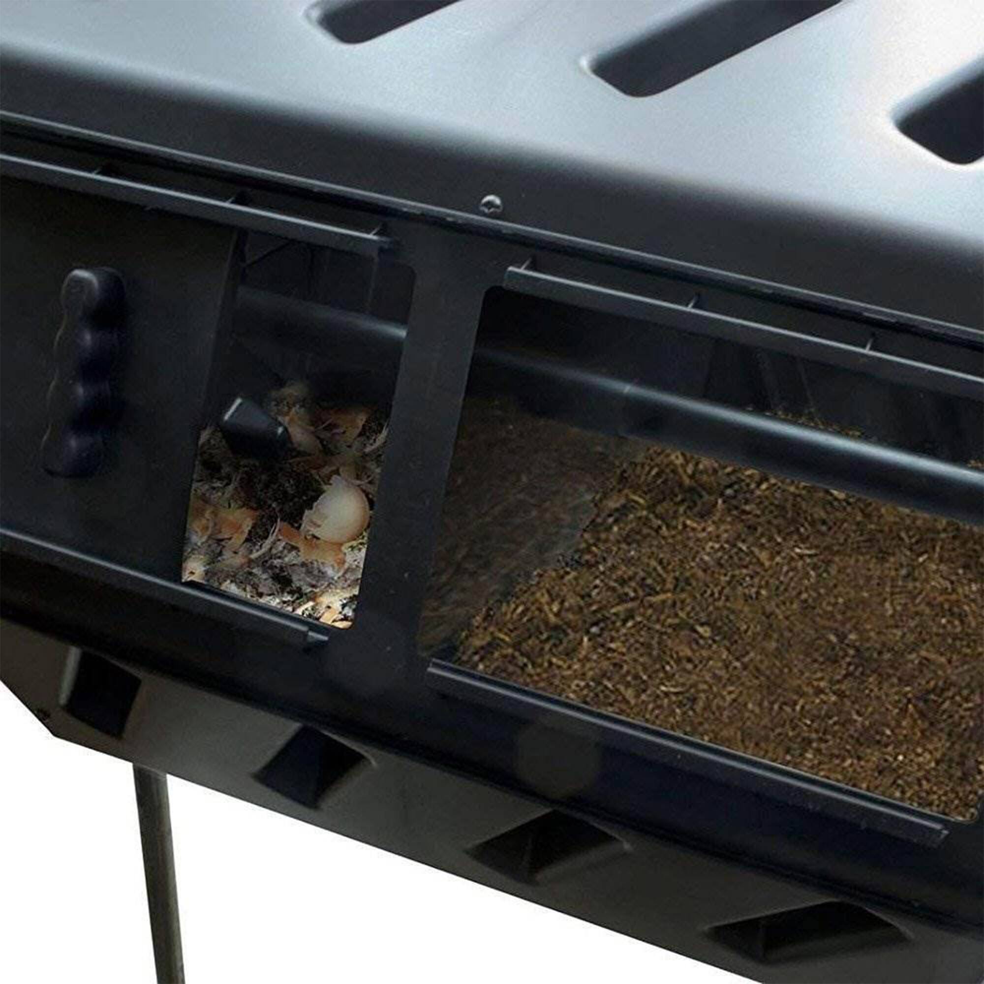 Alt View 3. FCMP Outdoor - FCMP Outdoor 37 Gallon Elevated Dual Chamber Tumbling Garden Composter Bin,Black - Black.