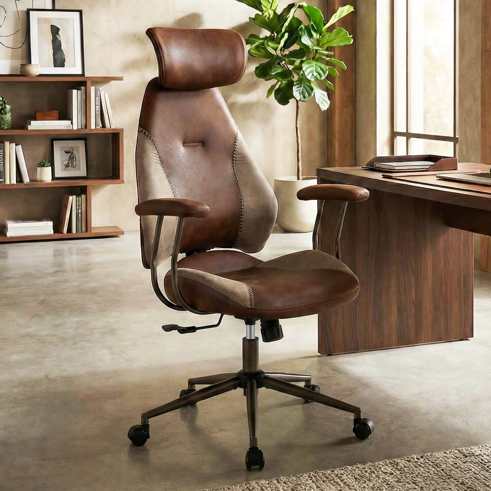 Alt View 3. Costway - Costway Ergonomic Office Chair with 2D Headrest, Rocking Backrest & Wheels, Gaming Chair - Brown & Beige.