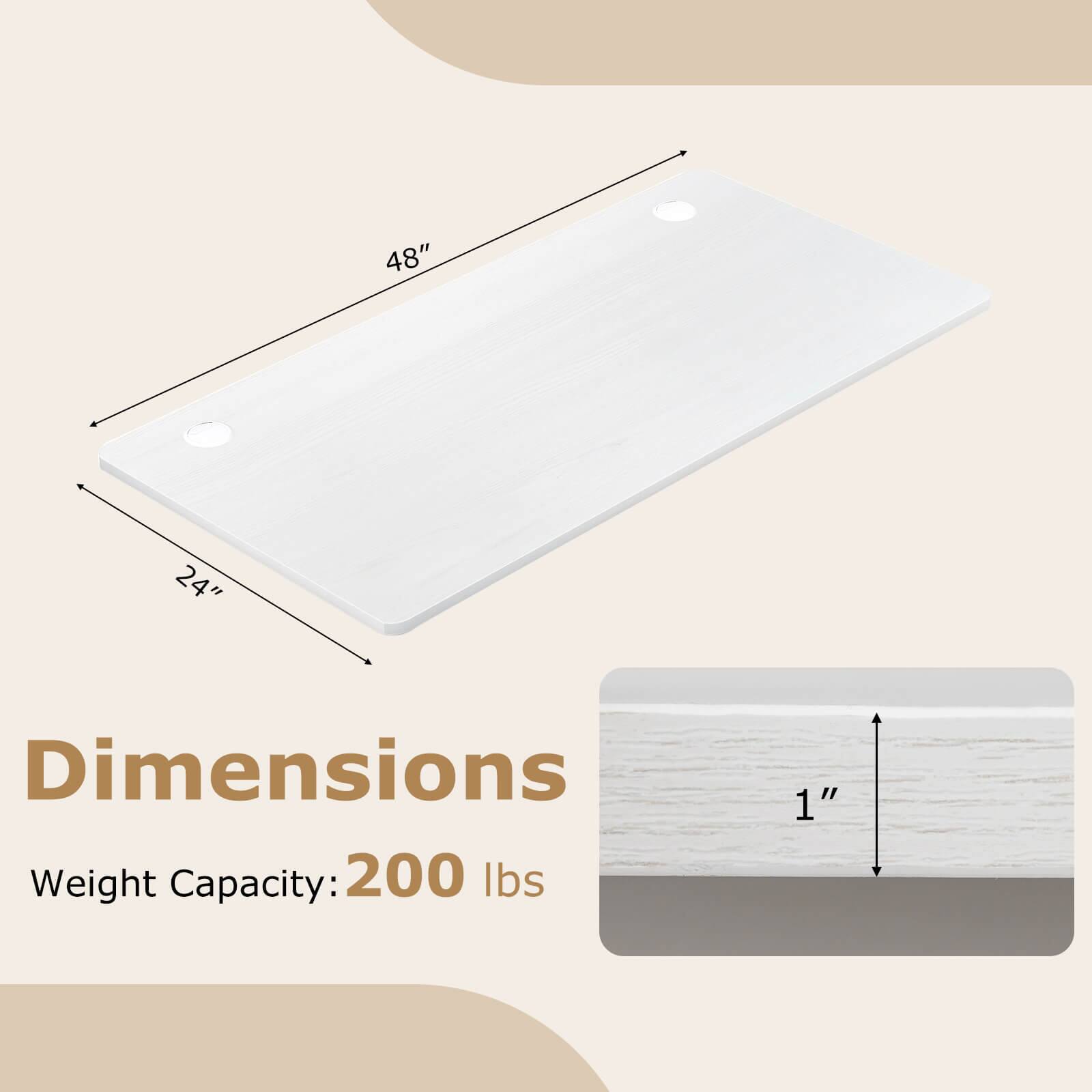 48" x 24" Dimensions  
Weight Capacity: 200 lbs  
1"