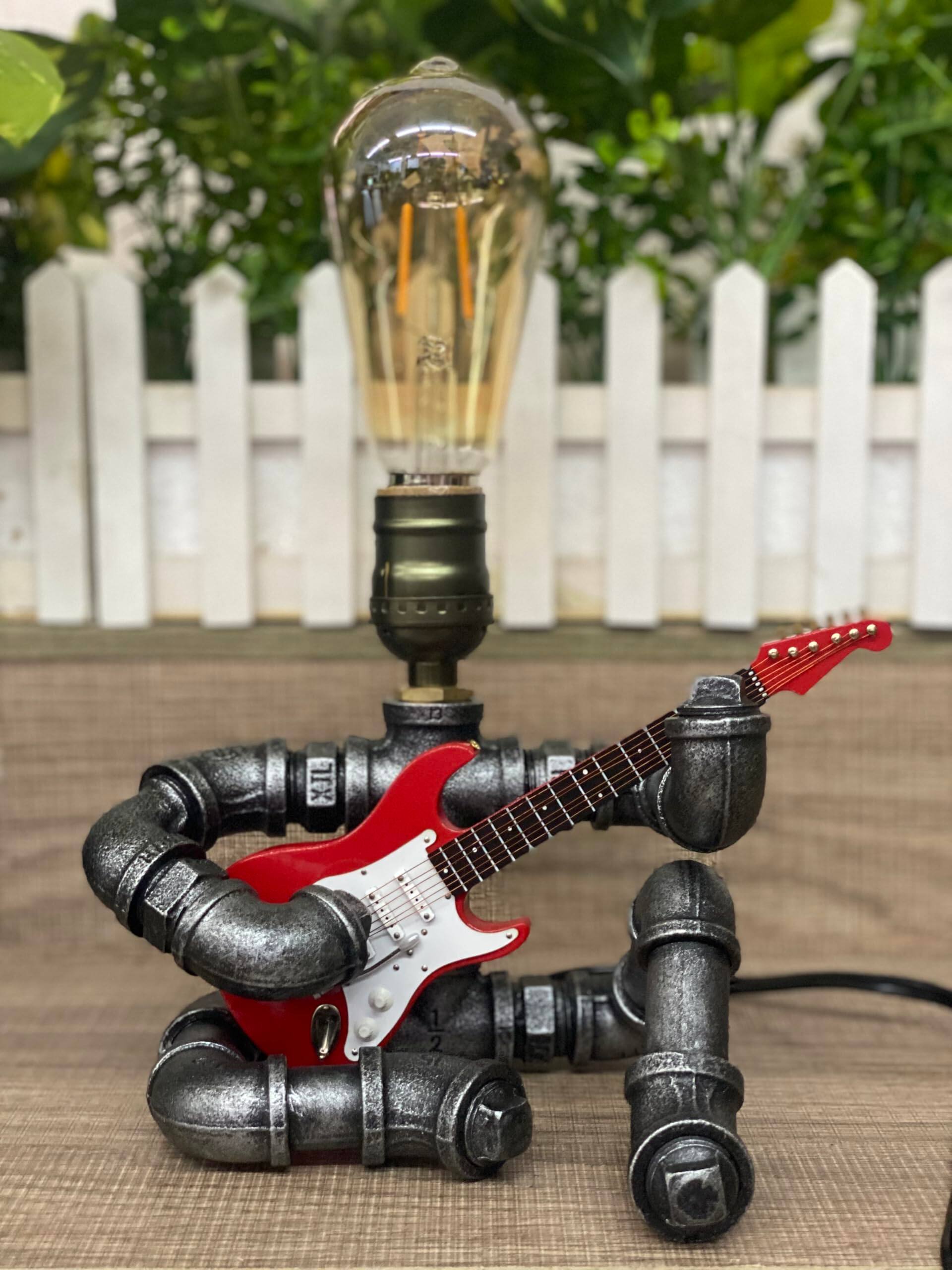 4-Silver-gray/With Red Electric Guitar +Lamp