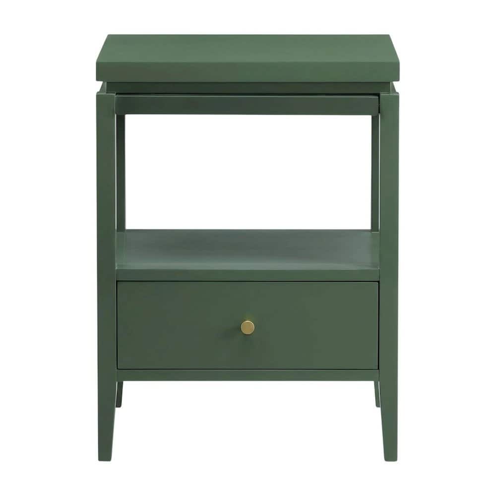 FurniFact - Evening Stand with Single Drawer and Gold Hardware for Casual or Farmhouse Decor - Green