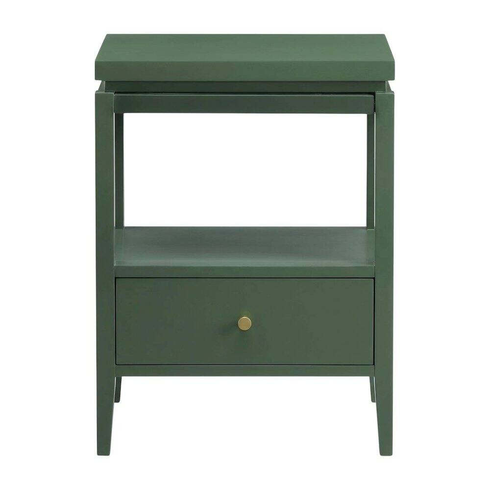 Front. FurniFact - Evening Stand with Single Drawer and Gold Hardware for Casual or Farmhouse Decor - Green.