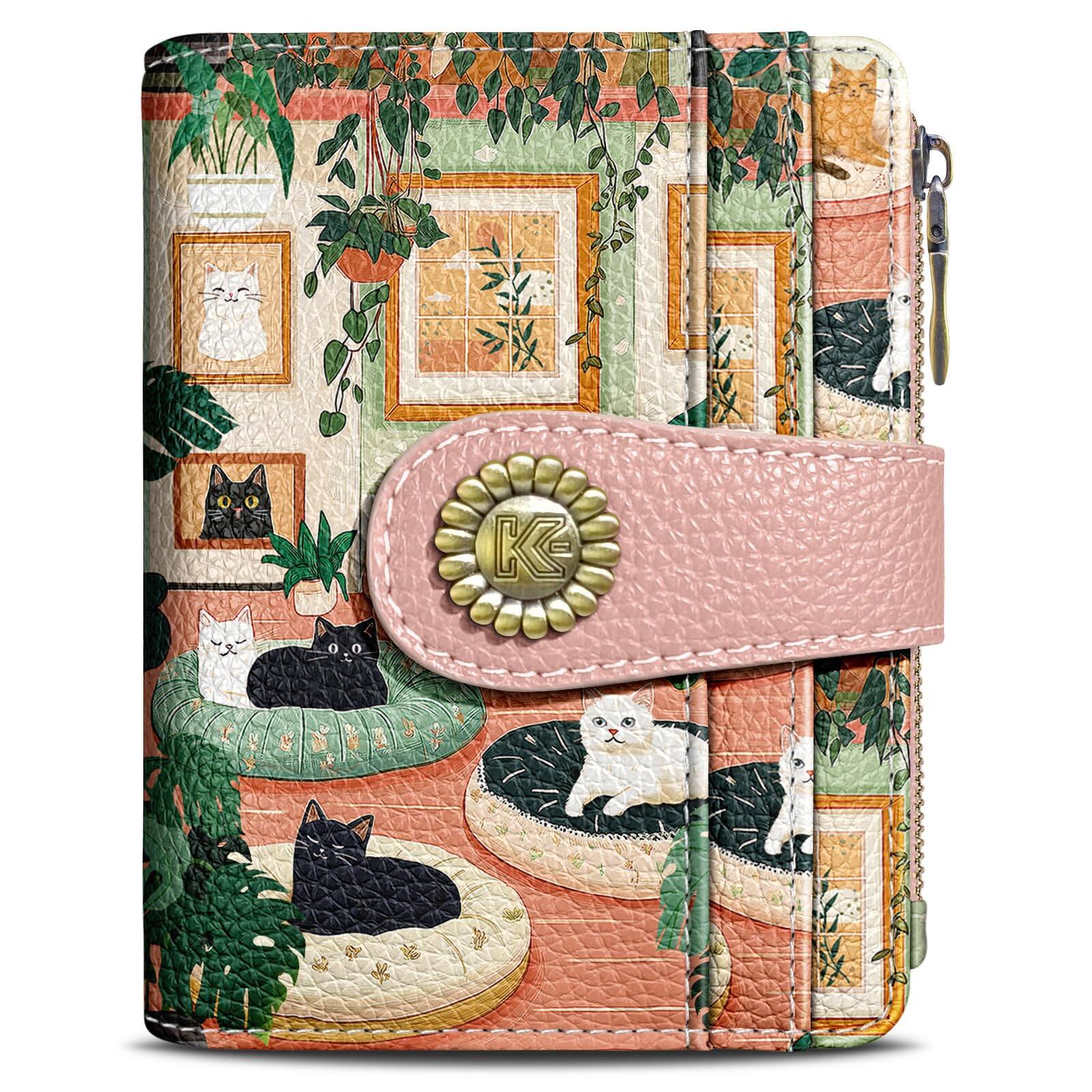 Jadie Link - Mushroom Snake Night Small Rfid Women Wallet Bifold Zipper Pocket Leather Compact Credit Card Holder Travel Female - Cute Cats