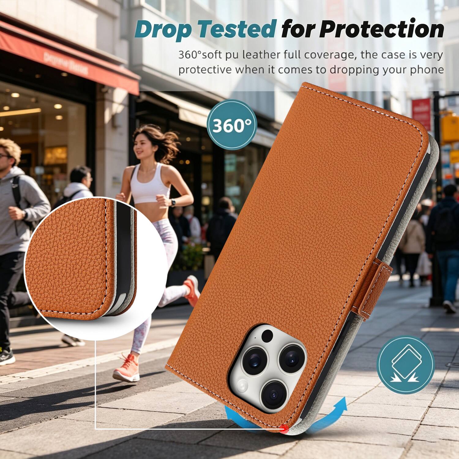 Drop Tested for Protection  
360° soft pu leather full coverage, the case is very protective when it comes to dropping your phone