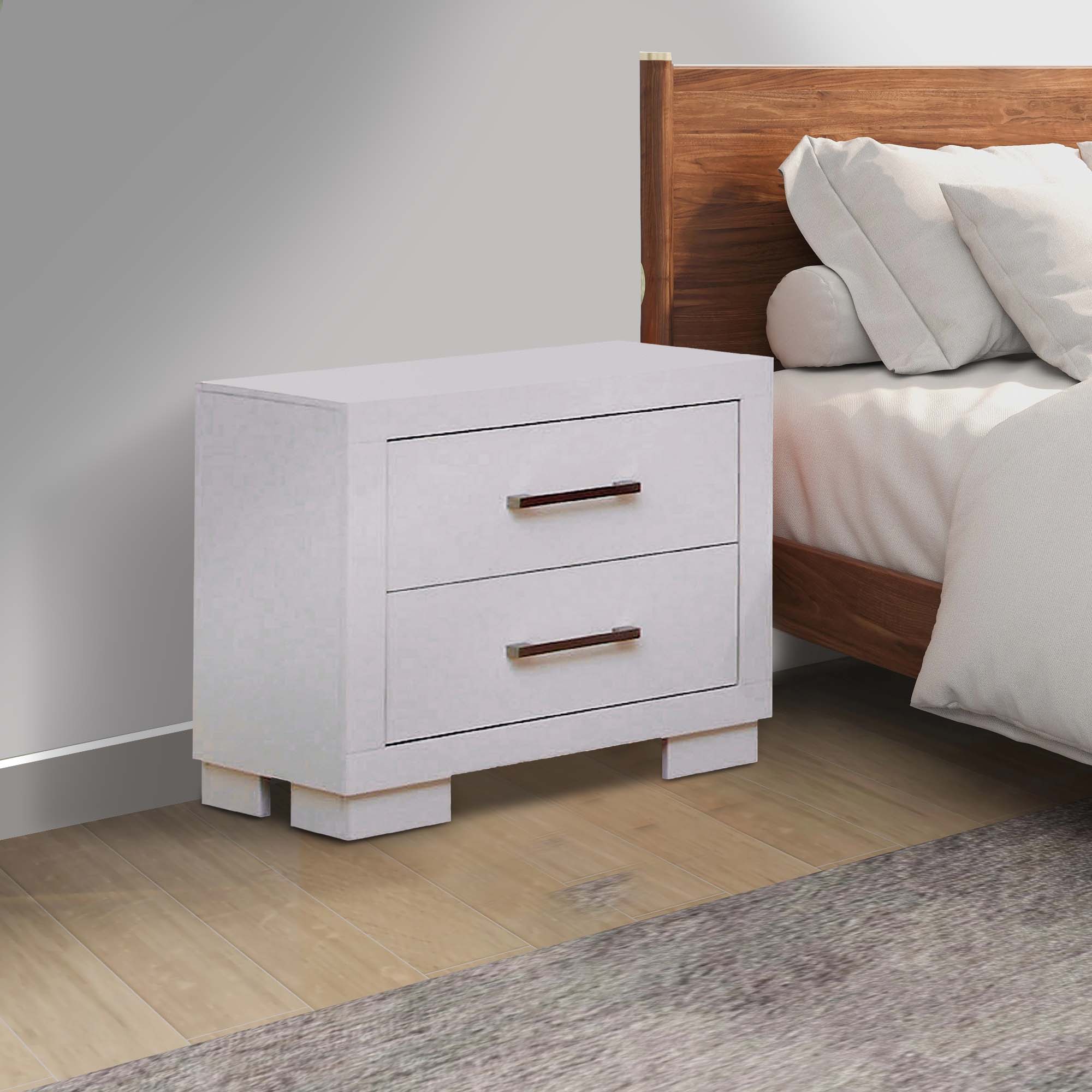 Alt View 2. Manhattan Lane - Bela 26 Inch 2 Drawer Nightstand, Felt Lined,  Handles, Crisp - White, Nickel Silver.