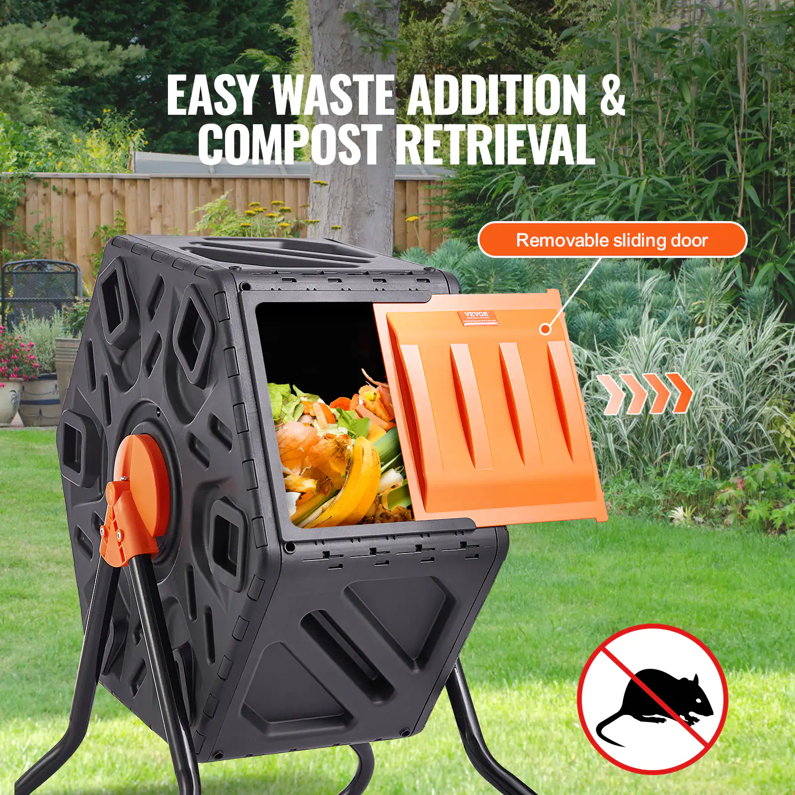 EASY WASTE ADDITION & COMPOST RETRIEVAL, Removable sliding door