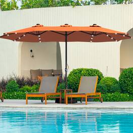 Mondawe - 15ft Patio Maket Umbrella Solar Energy LED Double-sided umbrella with crank & base - Orange