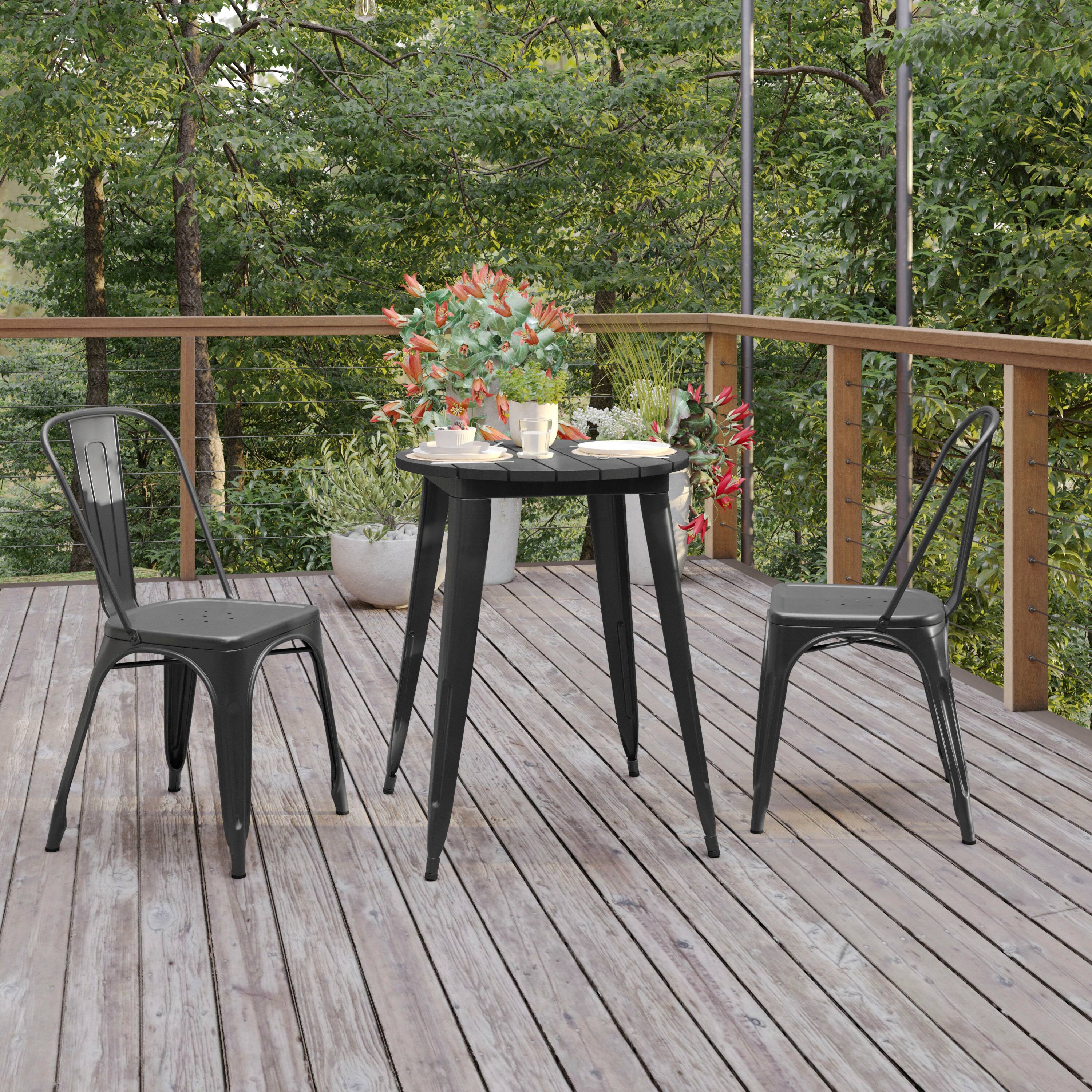 Alt View 2. Flash Furniture - Declan Commercial Grade Indoor/Outdoor Dining Table, 23.75" Round All Weather Black Poly Resin Top with Black Steel Base - Black.