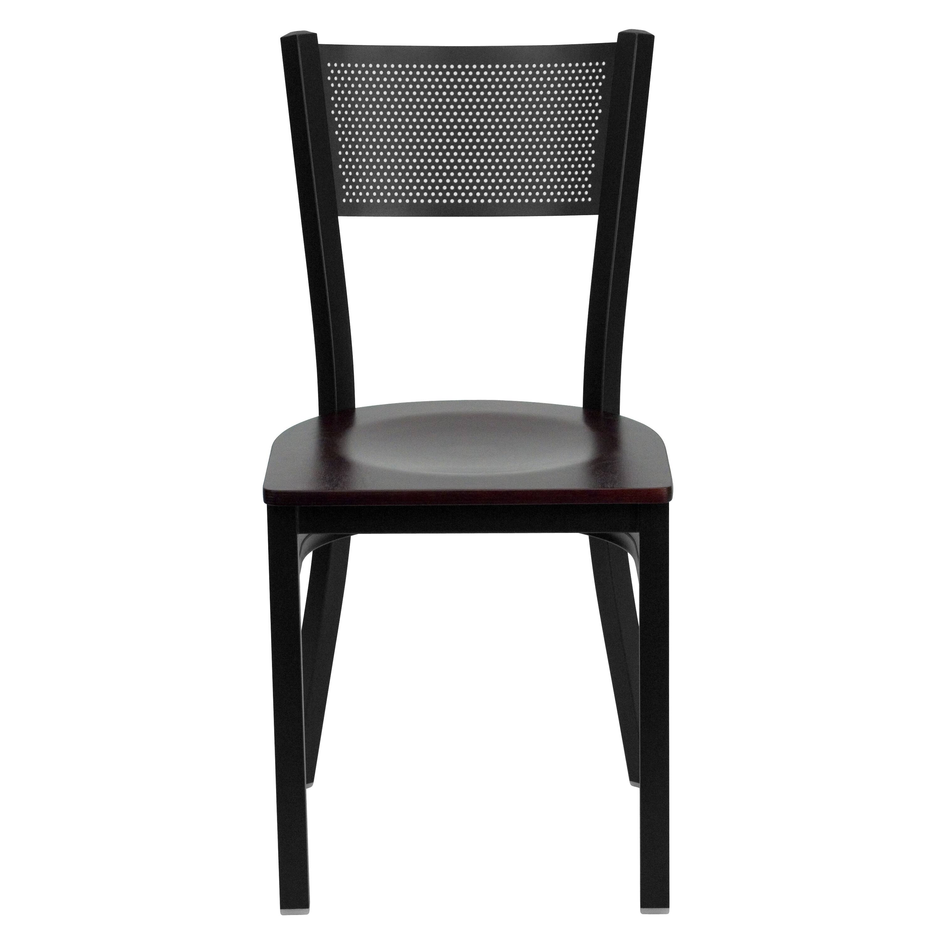Alt View 5. Emma + Oliver - Grid Back Metal Restaurant Dining Chair - Mahogany Wood Seat/Black Metal Frame.