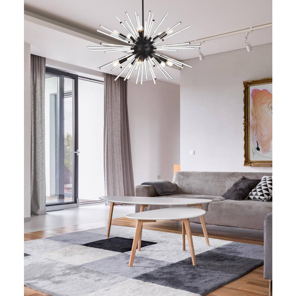 Angle. Elegant Lighting - Sienna 32 inch crystal rod pendant in black - Black.