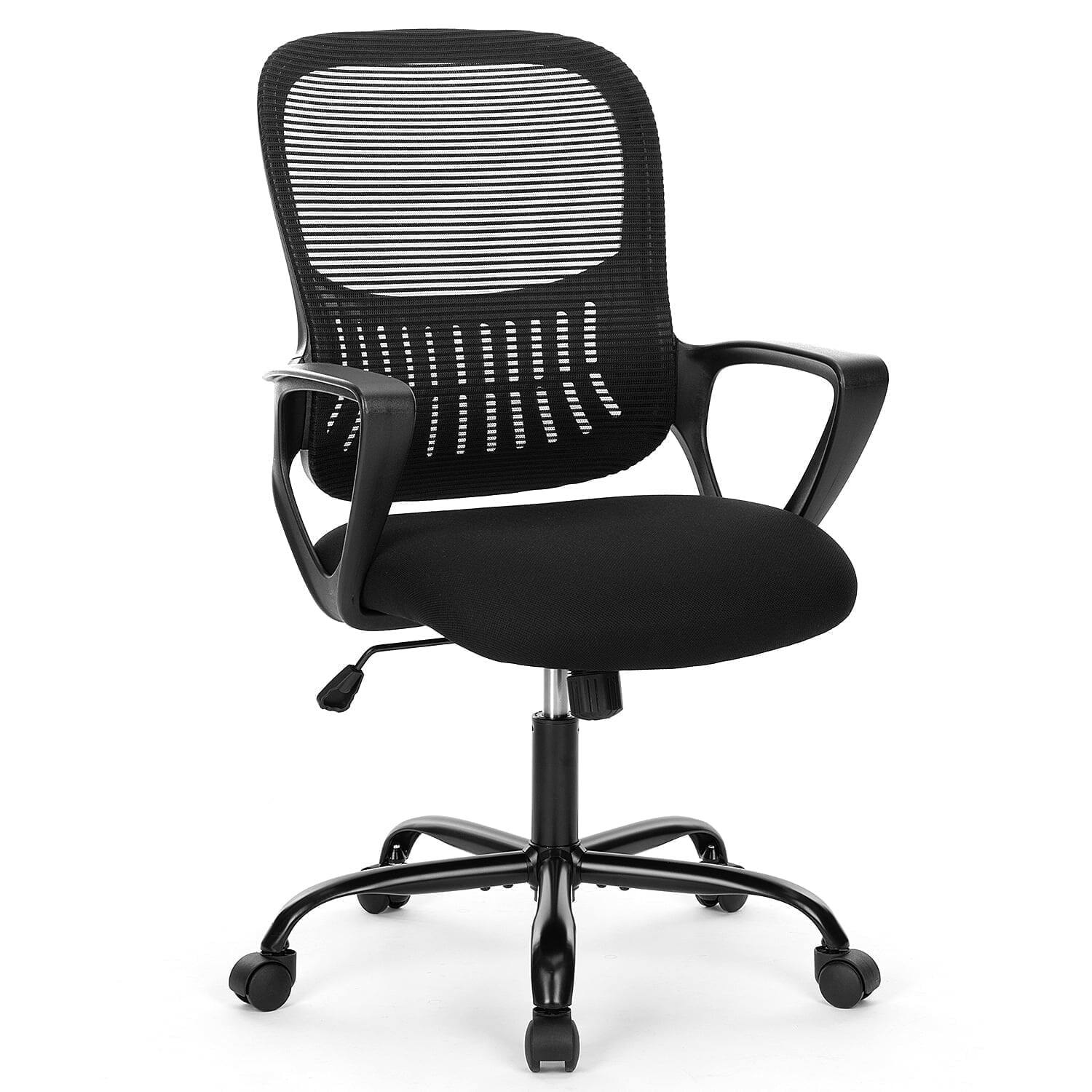 Front. AOITUN - Desk Computer Chair, Wheels Ergonomic Home Office Chair with Lumbar Support and Fixed Armrests, Black - Black.