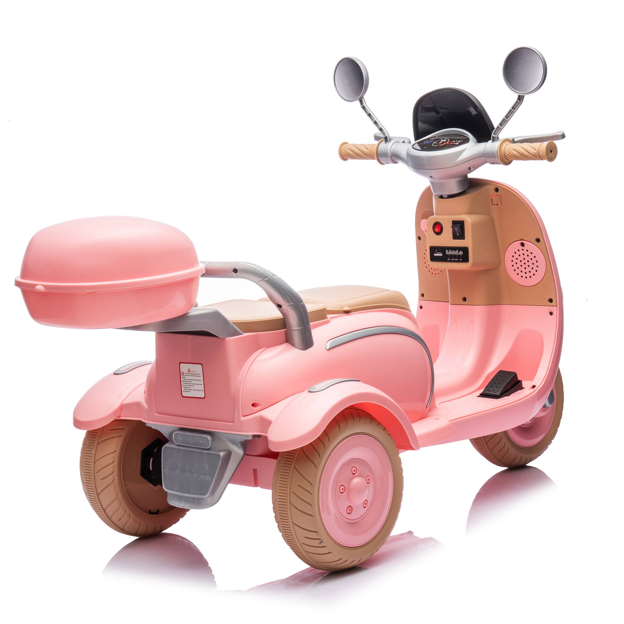 Alt View 5. ELEMENT ACE - Two-Seater Electric Motorcycle for Kids 3-6, Three-Wheel Ride-On Toy w/ Music, Bluetooth, USB, Trunk & Adult Seat - Pink.