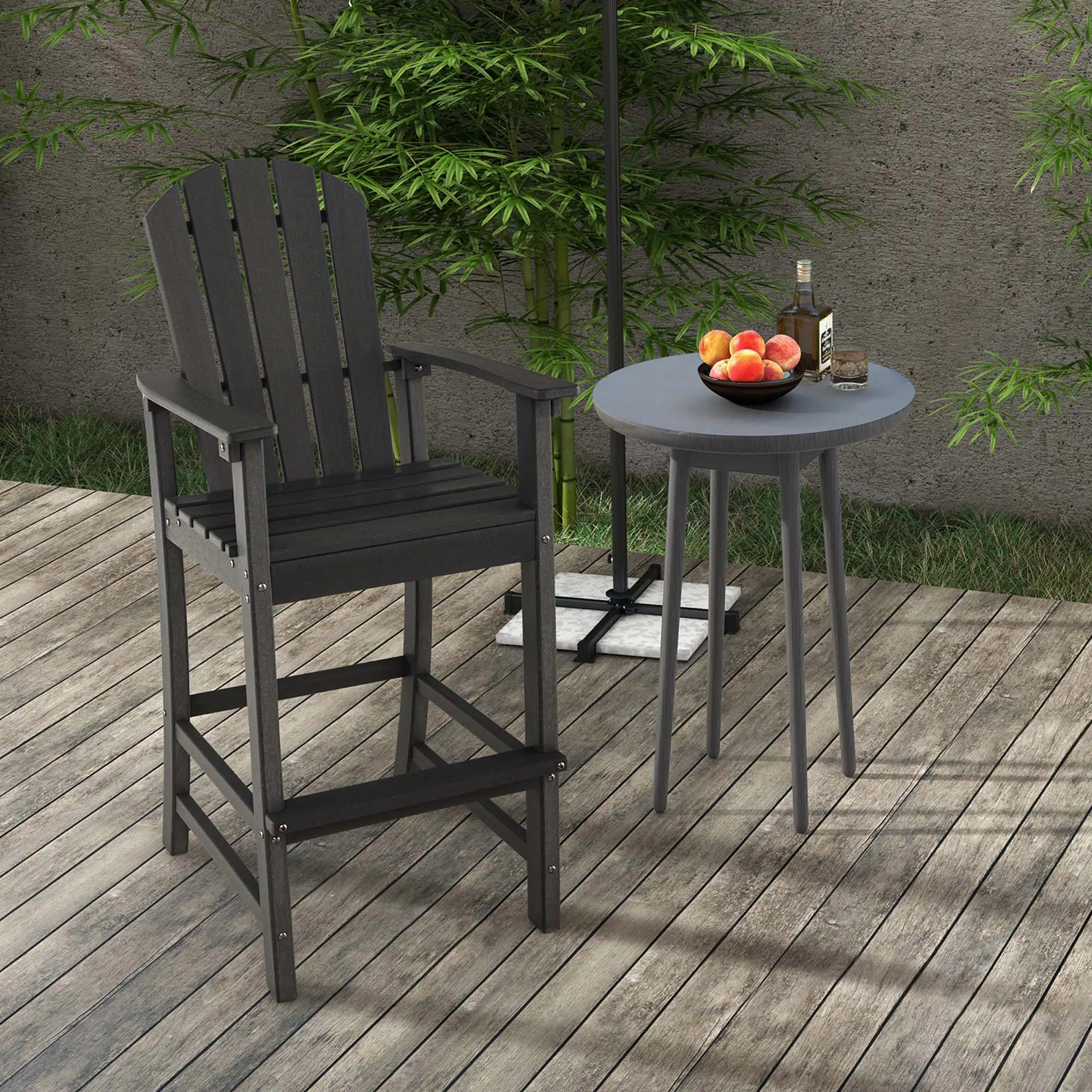 Alt View 3. Costway - Costway Outdoor HDPE Bar Height Stool Patio Tall Chair Armrest Footrest All Weather - Black.