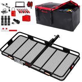 Mockins - 70 in. x 30 in. x 6 in. High Rail Cargo Hitch Carrier w/ 40 Cu Ft. Cargo Bag, Rear Lights, Plate Holder and Accessories