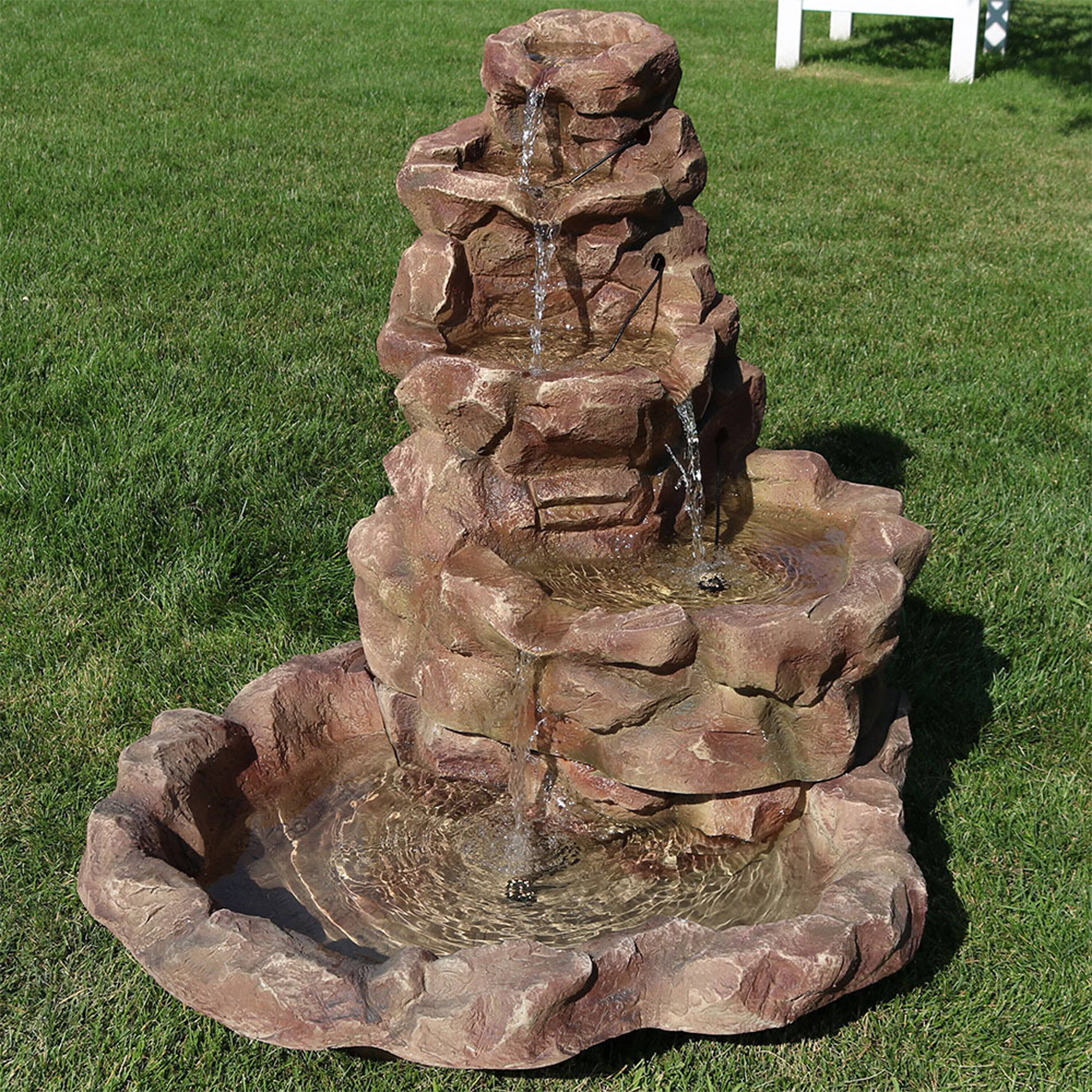 Alt View 3. Sunnydaze - Lighted Stone Springs Waterfall Fountain with LED Lights - 42 in - Light Brown.