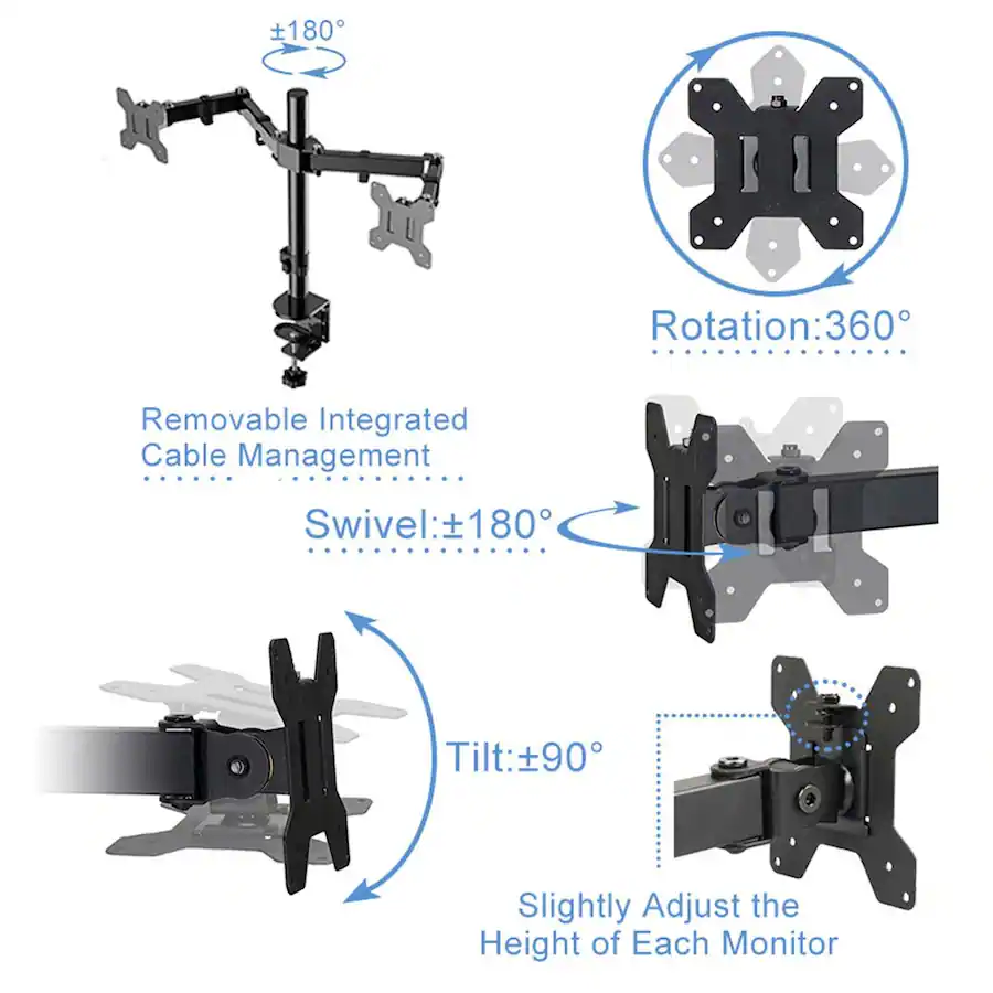 Remote Operations Control Desk Control Mounts Rocelco Premium Desk Computer Monitor Mount, Double Articulated Full ...