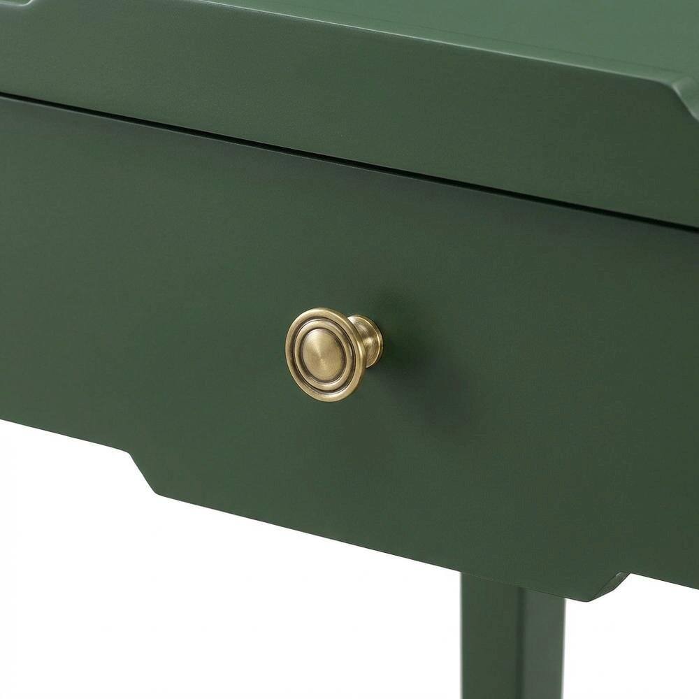 Back. FurniFact - Vintage 1-Drawer Nightstand with Gold Hardware, Mid-Century Modern Design - Green.