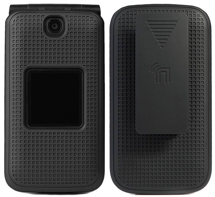 Front. Nakedcellphone - Case and Belt Clip Holster for Alcatel Go Flip V, Quickflip - Black.