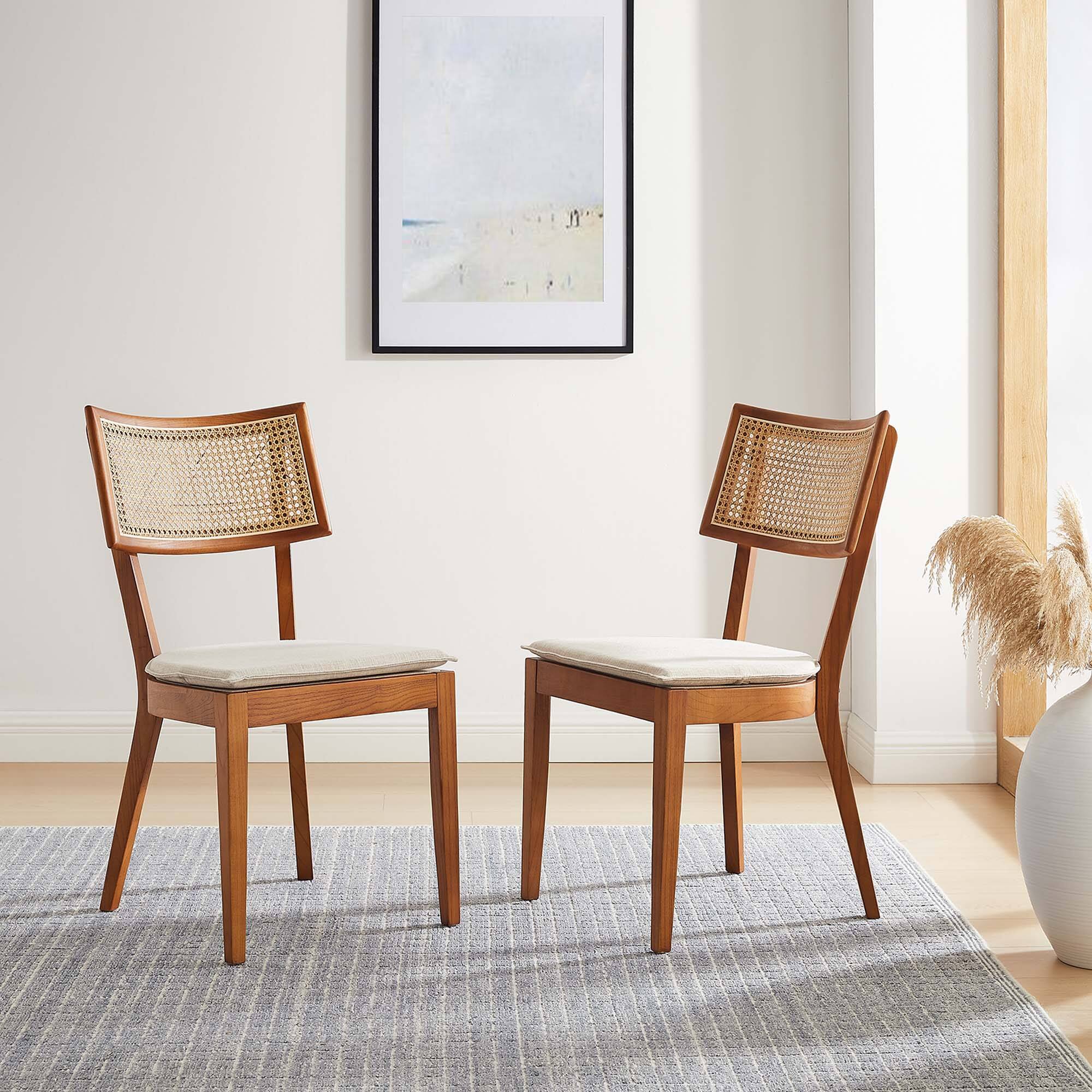 Alt View 5. Modway - Caledonia Fabric Upholstered Wood Dining Chair Set of 2 by Modway - Brown.