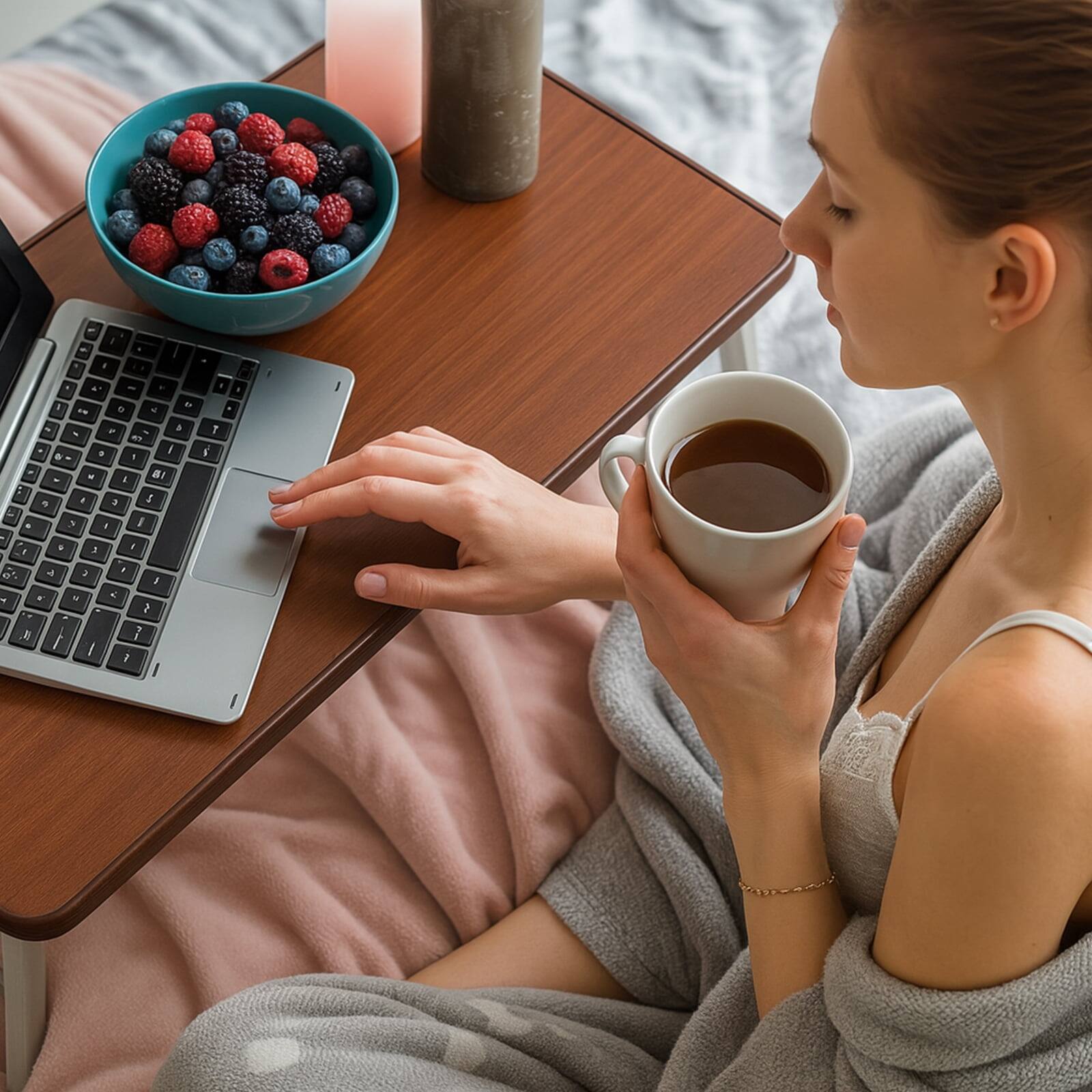 Angle. Sugift - Adjustable Rolling Laptop Desk with Tilting Top & Lockable Wheels, Portable Height-Adjustable Table for Home or Office - Brown.