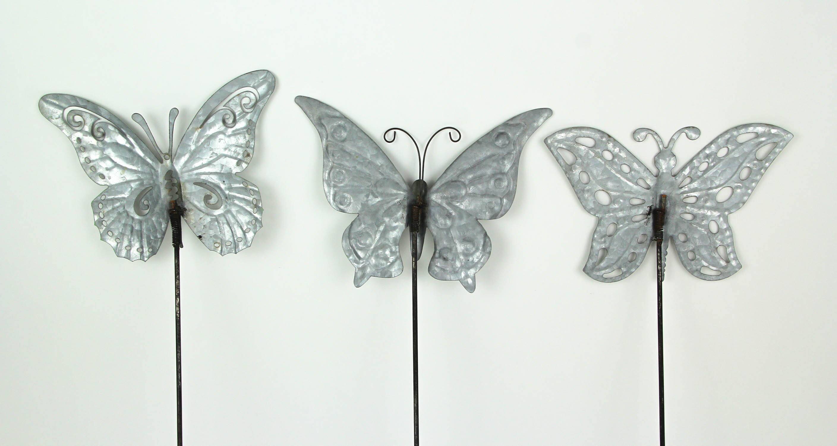 Alt View 2. Things2Die4 - Set of 3 Galvanized Metal Butterfly Garden Stakes Patio Yard Art Outdoor Decor - Multicolored.