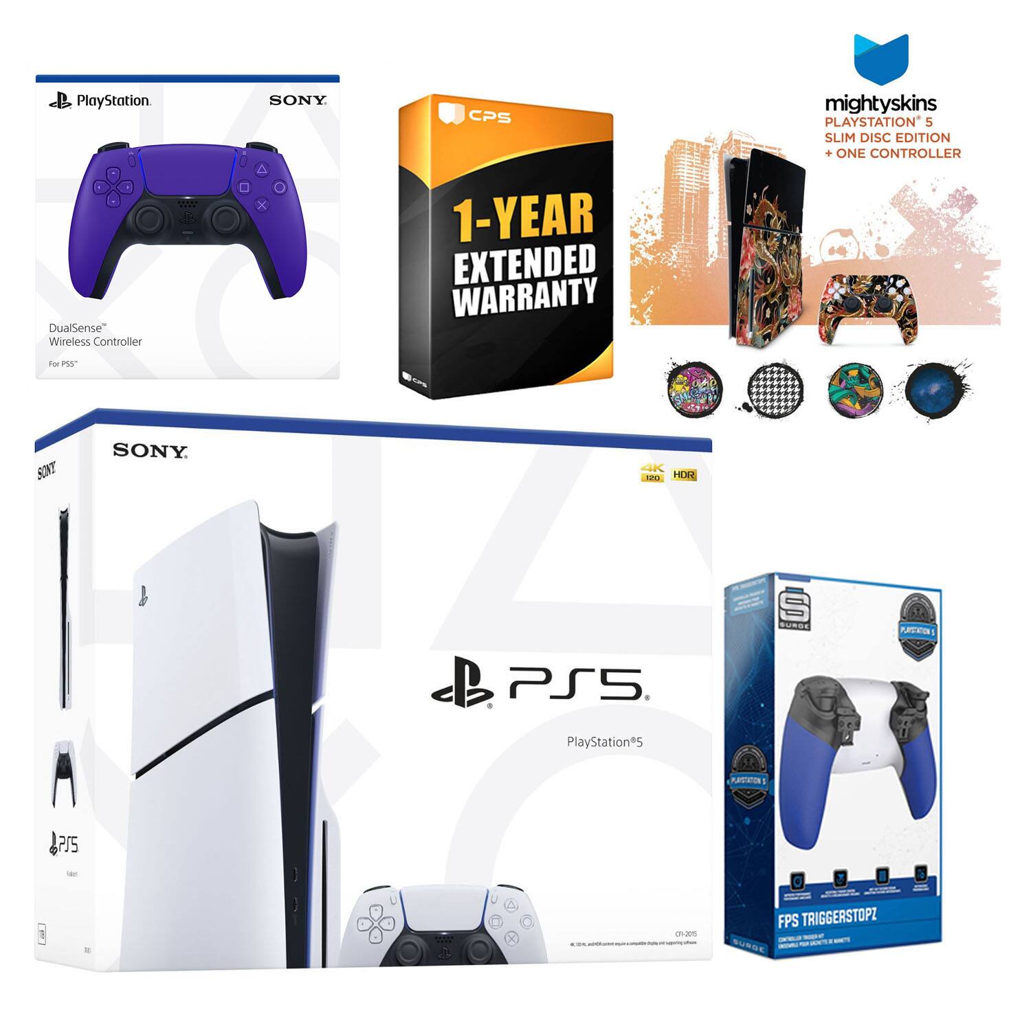 Playstation 5 Slim Disc with Extra Controller, Trigger Stop Kit and MightySkins Decal Voucher + 1 - PlayStation 5