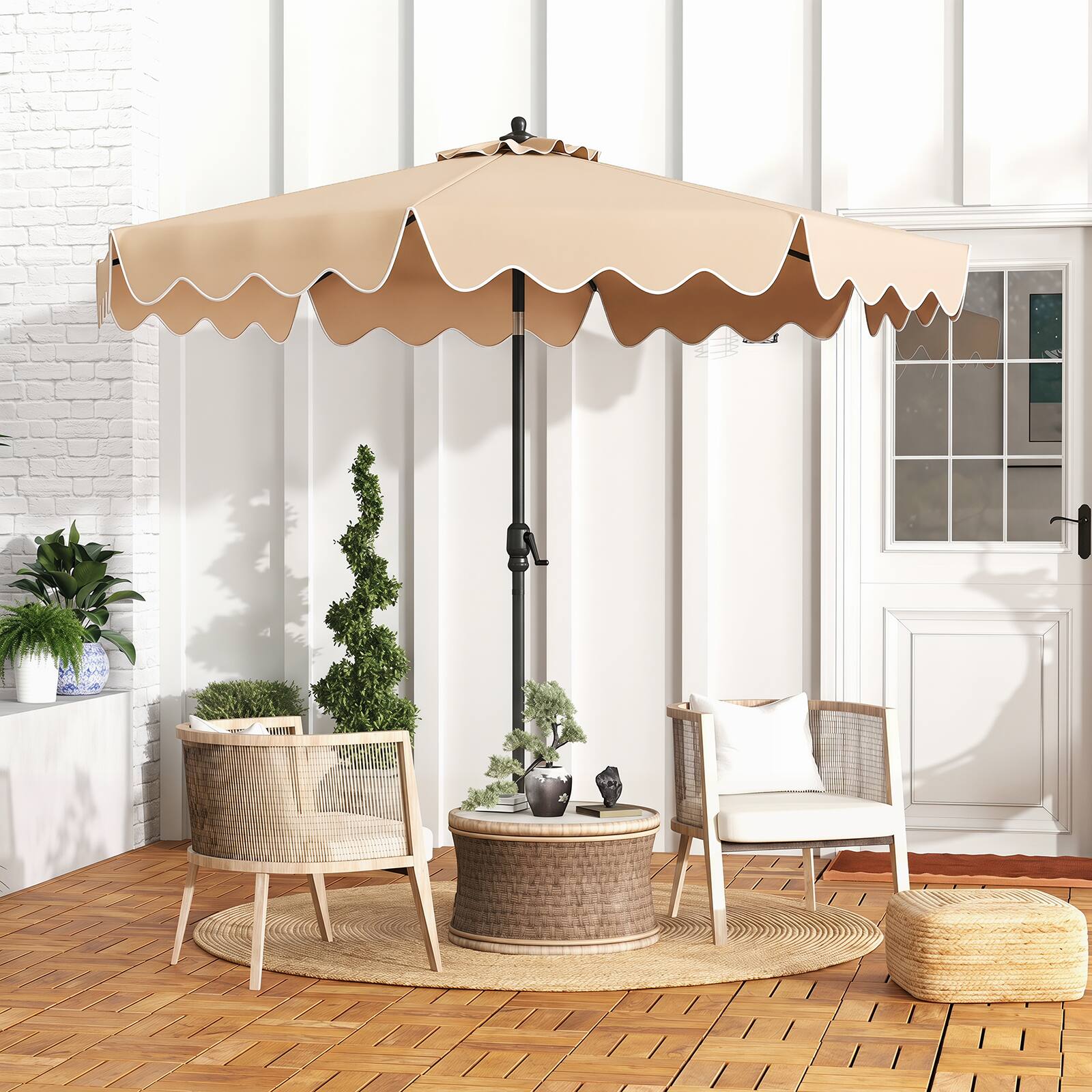 Alt View 3. Costway - Costway 9 FT Patio Umbrella 2-Tier Market Table Umbrella with Sun-Protective Canopy - Beige.